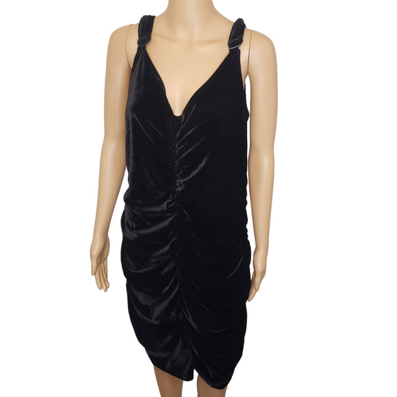 Faded‎ Rose Black Crushed Velvet Midi Dress V Front Ruched 3X - Picture 1 of 10